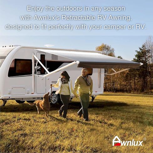 Awnlux White White Motoriped Mostrible RV Awning مجموعة كاملة من مجموعة RV ، العجلة الخامسة ، مقطورات السفر ، نقل الألعاب ، و Motorhome - RV Trailer المظلة للمنزل أو العربة - 10x8 قدم - Black Fade in Saudi Arabia