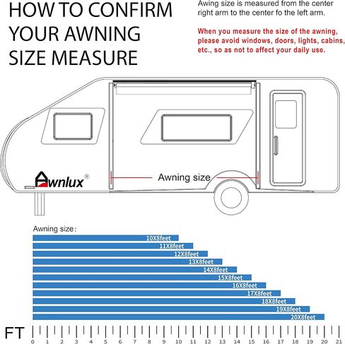 Awnlux White White Motoriped Mostrible RV Awning مجموعة كاملة من مجموعة RV ، العجلة الخامسة ، مقطورات السفر ، نقل الألعاب ، و Motorhome - RV Trailer المظلة للمنزل أو العربة - 10x8 قدم - Black Fade in Saudi Arabia