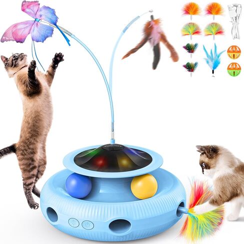 Interactive Cat Toy: 5 in 1 Automatic Cat Toy for Indoor Cats, Electric Kitten Toy with Rechargeable Battery, Self Play Kitty Toy with Fluttering Butterfly, Track Ball and Feather Pack, Pink in Kuwait