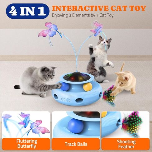 Interactive Cat Toy: 5 in 1 Automatic Cat Toy for Indoor Cats, Electric Kitten Toy with Rechargeable Battery, Self Play Kitty Toy with Fluttering Butterfly, Track Ball and Feather Pack, Pink in Kuwait