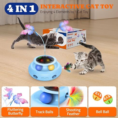Interactive Cat Toy: 5 in 1 Automatic Cat Toy for Indoor Cats, Electric Kitten Toy with Rechargeable Battery, Self Play Kitty Toy with Fluttering Butterfly, Track Ball and Feather Pack, Pink in Kuwait