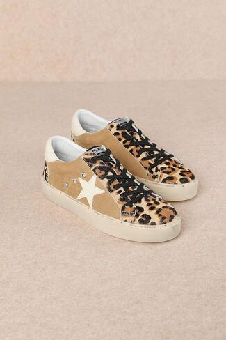 Mi.iM Gaby Rubber Sole Lace-up Snake Print Suede Star Sneakers in Kuwait