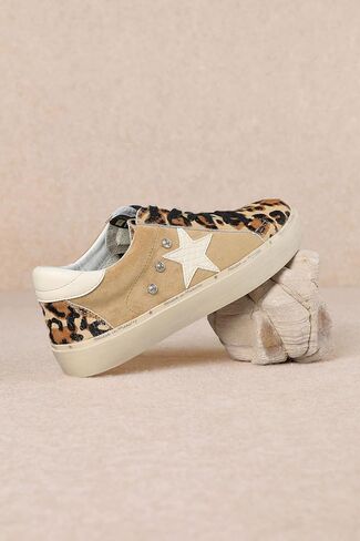 Mi.iM Gaby Rubber Sole Lace-up Snake Print Suede Star Sneakers in Kuwait