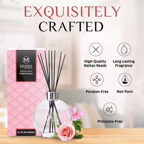 Lavender Blossom Scented Reed Diffuser Set with 8 Rattan Diffuser Sticks, 150 ml, All Natural Air Freshener, Long-Lasting Diffusers at Home - MyrrhUSA in Saudi Arabia