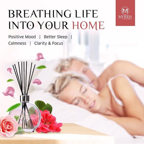 Lavender Blossom Scented Reed Diffuser Set with 8 Rattan Diffuser Sticks, 150 ml, All Natural Air Freshener, Long-Lasting Diffusers at Home - MyrrhUSA in Saudi Arabia