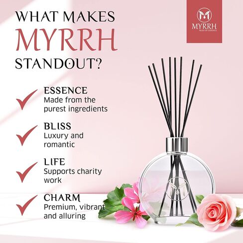 Lavender Blossom Scented Reed Diffuser Set with 8 Rattan Diffuser Sticks, 150 ml, All Natural Air Freshener, Long-Lasting Diffusers at Home - MyrrhUSA in Saudi Arabia