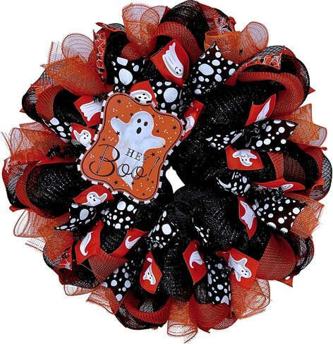 Hey Boo Halloween Ghost Handmade Wreath available in 24 inch and 28 inch diameters in Saudi Arabia