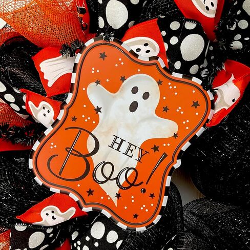 Hey Boo Halloween Ghost Handmade Wreath available in 24 inch and 28 inch diameters in Saudi Arabia