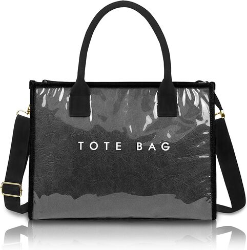 PVC Tote Bag for Women Letters Print Hobo Handbags Kraft Paper Shoulder Bag with Strap for Work Travel in Saudi Arabia