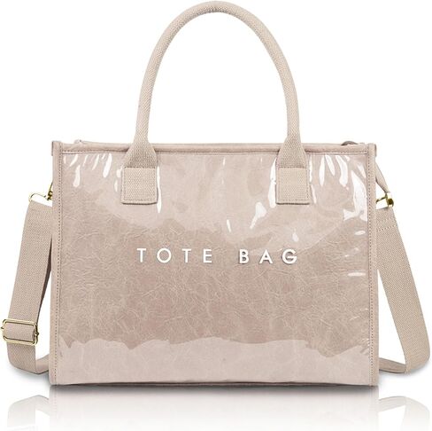 PVC Tote Bag for Women Letters Print Hobo Handbags Kraft Paper Shoulder Bag with Strap for Work Travel in Saudi Arabia