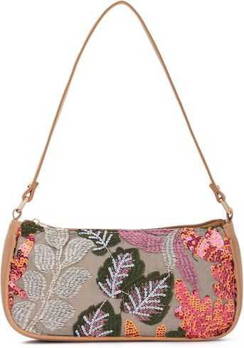 Oweisong Women Floral Beaded Purses Summer Hobo Embroidered Shoulder Bag Leather Sequin Top Handle Underarm Handbag in Saudi Arabia