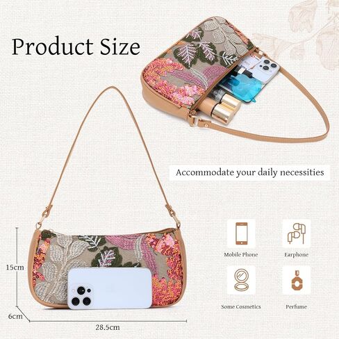 Oweisong Women Floral Beaded Purses Summer Hobo Embroidered Shoulder Bag Leather Sequin Top Handle Underarm Handbag in Saudi Arabia