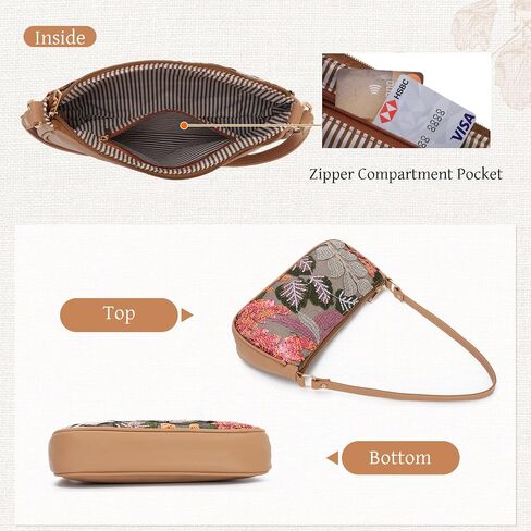 Oweisong Women Floral Beaded Purses Summer Hobo Embroidered Shoulder Bag Leather Sequin Top Handle Underarm Handbag in Saudi Arabia