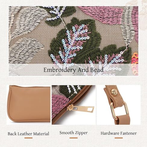 Oweisong Women Floral Beaded Purses Summer Hobo Embroidered Shoulder Bag Leather Sequin Top Handle Underarm Handbag in Saudi Arabia