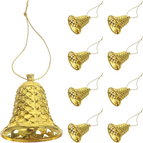 MAGICLULU 12pcs Christmas Plastic Jingle Bells Ornaments Christmas Tree Ornaments Plastic Bell Pendants with Ropes Gold Bells Christmas Tree Hanging Decorations for Christmas Tree in Saudi Arabia