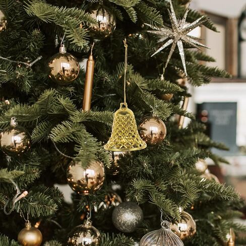 MAGICLULU 12pcs Christmas Plastic Jingle Bells Ornaments Christmas Tree Ornaments Plastic Bell Pendants with Ropes Gold Bells Christmas Tree Hanging Decorations for Christmas Tree in Saudi Arabia