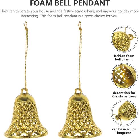 MAGICLULU 12pcs Christmas Plastic Jingle Bells Ornaments Christmas Tree Ornaments Plastic Bell Pendants with Ropes Gold Bells Christmas Tree Hanging Decorations for Christmas Tree in Saudi Arabia