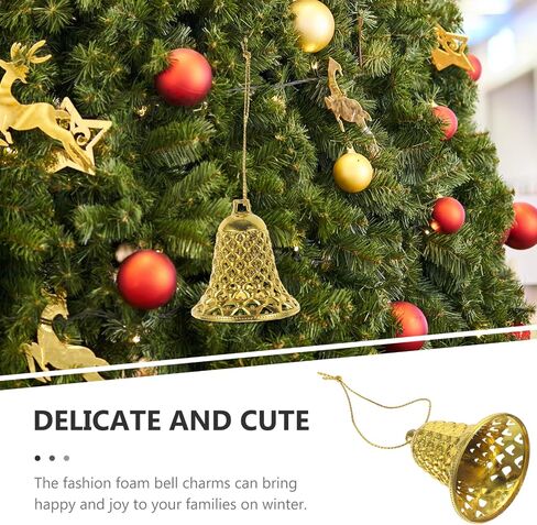 MAGICLULU 12pcs Christmas Plastic Jingle Bells Ornaments Christmas Tree Ornaments Plastic Bell Pendants with Ropes Gold Bells Christmas Tree Hanging Decorations for Christmas Tree in Saudi Arabia