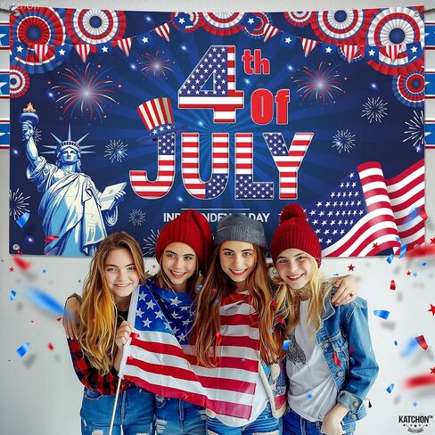 KatchOn, Happy 4th of July Banner - Large, 72x44 Inch | 4th of July Decorations for Home | July 4 Decorations Banner for Patriotic Decorations Outdoor | Fourth of July Banner, 4th of July Backdrop in Saudi Arabia