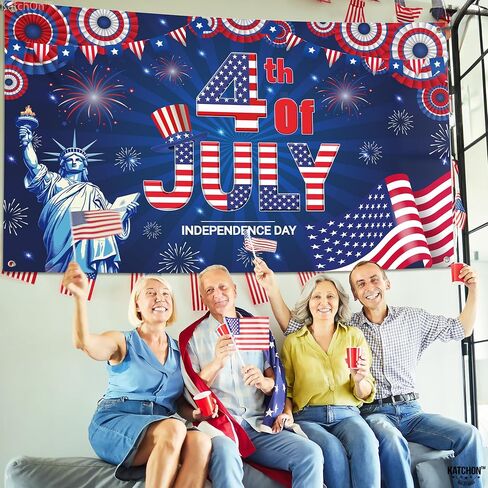 KatchOn, Happy 4th of July Banner - Large, 72x44 Inch | 4th of July Decorations for Home | July 4 Decorations Banner for Patriotic Decorations Outdoor | Fourth of July Banner, 4th of July Backdrop in Saudi Arabia