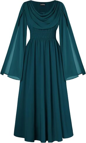 Scarlet Darkness Women Renaissance Dress Split Bell Sleeve Cowl Neck Peasant Medieval Dress in Saudi Arabia