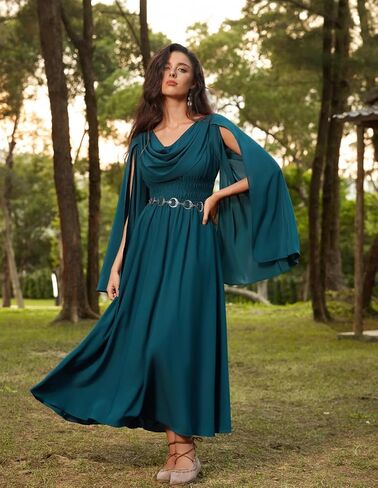 Scarlet Darkness Women Renaissance Dress Split Bell Sleeve Cowl Neck Peasant Medieval Dress in Saudi Arabia