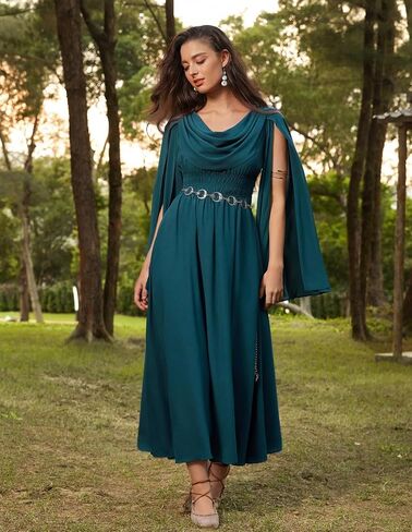 Scarlet Darkness Women Renaissance Dress Split Bell Sleeve Cowl Neck Peasant Medieval Dress in Saudi Arabia