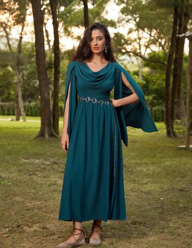 Scarlet Darkness Women Renaissance Dress Split Bell Sleeve Cowl Neck Peasant Medieval Dress in Saudi Arabia