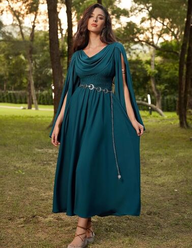 Scarlet Darkness Women Renaissance Dress Split Bell Sleeve Cowl Neck Peasant Medieval Dress in Saudi Arabia