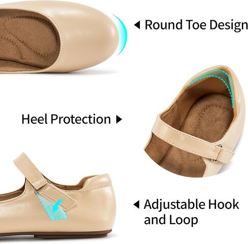 Ablanczoom Mary Jane Flats for Women: Dressy Round Toe Ankle Strap Ballet Flats Comfortable Dress Shoes for Work Office Business in Kuwait