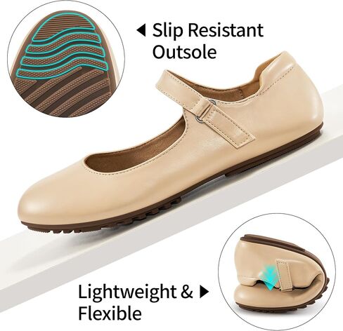 Ablanczoom Mary Jane Flats for Women: Dressy Round Toe Ankle Strap Ballet Flats Comfortable Dress Shoes for Work Office Business in Kuwait