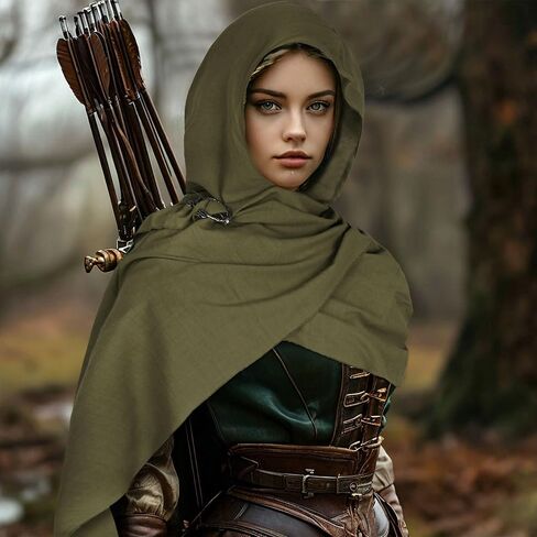 Cloak with Hood Men Women Medieval Linen Cotton Hooded Cowl Shawl Scarf Cape Renaissance Cloak Vintage Costume in Kuwait