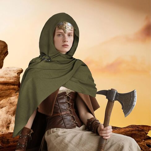 Cloak with Hood Men Women Medieval Linen Cotton Hooded Cowl Shawl Scarf Cape Renaissance Cloak Vintage Costume in Kuwait
