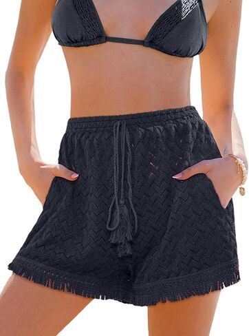 CUPSHE Women's Casual Shorts Drawstring Lace Swimsuit Cover Ups Beach Shorts with Tassel in Saudi Arabia