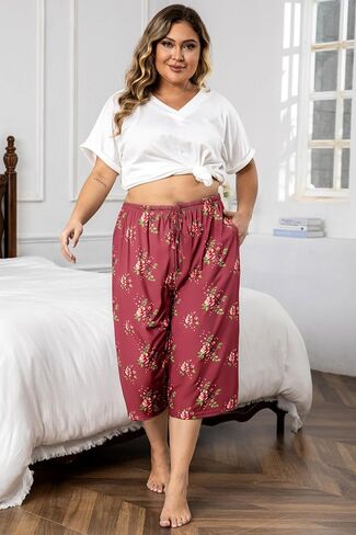 Vozanet 3 Pack Women Plus Size Capri Pajama Pants Sets Drawstring Pj Bottoms Casual Lounge with Pockets XL to 5XL in Kuwait
