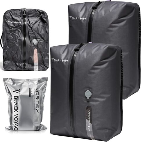 Black Voyage Reusable Vacuum Compression Travel Bag for Carry-On Suitcase and Backpack, Recycled IP67 Waterproof Space Saver Airback Vacpack (2-Pack, 18L - No Pump) in Saudi Arabia