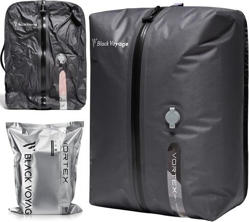 Black Voyage Reusable Vacuum Compression Travel Bag for Carry-On Suitcase and Backpack, Recycled IP67 Waterproof Space Saver Airback Vacpack (2-Pack, 18L - No Pump) in Saudi Arabia