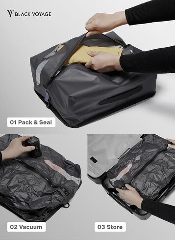 Black Voyage Reusable Vacuum Compression Travel Bag for Carry-On Suitcase and Backpack, Recycled IP67 Waterproof Space Saver Airback Vacpack (2-Pack, 18L - No Pump) in Saudi Arabia