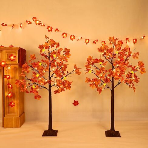 TURNMEON Fall Decor 2 Pack 4 Ft Prelit Lighted Fall Maple Tree with Remote Control Timer 3D Patented Pumpkin Lights 96LED Warm Lights 8 Mode Acorn Thanksgiving Fall Decorations for Home Outdoor Indoor in Saudi Arabia