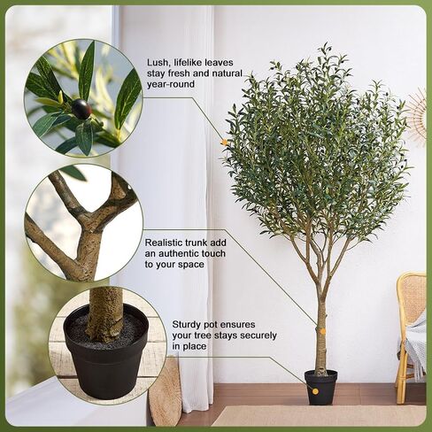 شجرة الزيتون الاصطناعية 6 أقدام - أشجار الزيتون المزيفة الكبيرة الداخلية بأوراق الحرير 1676 ، نبات فو في الهواء الطلق مع مقاومة للأشعة فوق البنفسجية لغرفة المعيشة ، المكتب ، الفناء ، ديكور المنزل ، VN157 in Kuwait