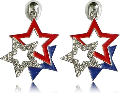 4th of July Clip-on Earrings for Women Independence Day Non Piercing Patriotic Earrings American Flag Star Earring Red White Blue Memorial Day Earring Independence Day Jewelry Accessorie Outfits in Kuwait
