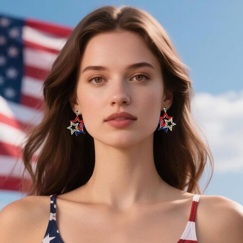 4th of July Clip-on Earrings for Women Independence Day Non Piercing Patriotic Earrings American Flag Star Earring Red White Blue Memorial Day Earring Independence Day Jewelry Accessorie Outfits in Kuwait