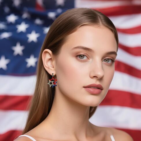 4th of July Clip-on Earrings for Women Independence Day Non Piercing Patriotic Earrings American Flag Star Earring Red White Blue Memorial Day Earring Independence Day Jewelry Accessorie Outfits in Kuwait