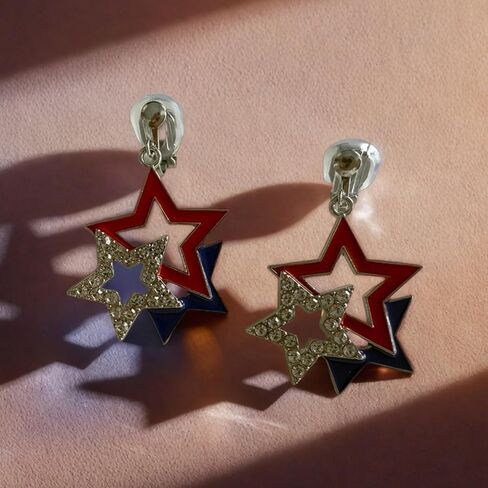 4th of July Clip-on Earrings for Women Independence Day Non Piercing Patriotic Earrings American Flag Star Earring Red White Blue Memorial Day Earring Independence Day Jewelry Accessorie Outfits in Kuwait