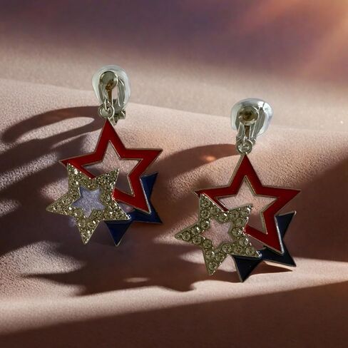 4th of July Clip-on Earrings for Women Independence Day Non Piercing Patriotic Earrings American Flag Star Earring Red White Blue Memorial Day Earring Independence Day Jewelry Accessorie Outfits in Kuwait