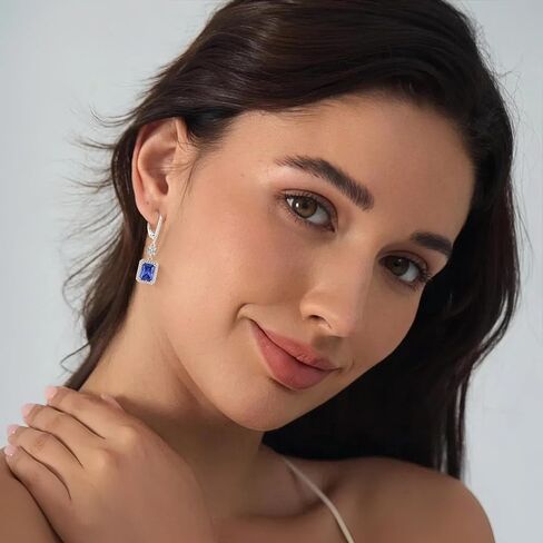 FJ الأميرة قطع استرخى إسقاط أقراط 925 فضة Leverback ساحة هالة أقراط جوهرة الميلاد مجوهرات هدايا للنساء in Kuwait