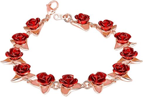 U7 Red Rose Link Bracelets for Women Girls 18K Gold Custom Text Photo Swelet Romantic Rosity Rose Jewelry for Mom Life in Saudi Arabia