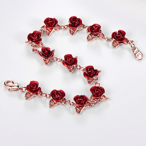 U7 Red Rose Link Bracelets for Women Girls 18K Gold Custom Text Photo Swelet Romantic Rosity Rose Jewelry for Mom Life in Saudi Arabia