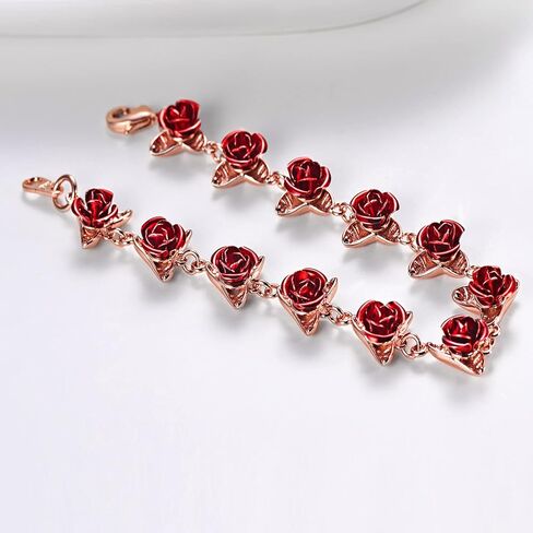 U7 Red Rose Link Bracelets for Women Girls 18K Gold Custom Text Photo Swelet Romantic Rosity Rose Jewelry for Mom Life in Saudi Arabia