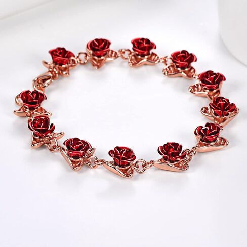 U7 Red Rose Link Bracelets for Women Girls 18K Gold Custom Text Photo Swelet Romantic Rosity Rose Jewelry for Mom Life in Saudi Arabia